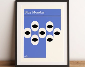 Blue Monday 1980s Retro Poster - Minimalist Art Print