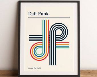 Daft Punk Concert Poster Retro Gig Poster Print Minimalist Abstract Music Art Print