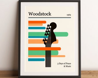 Cartel retro del concierto del Festival de Woodstock 1969 - Minimalista Lámina artística