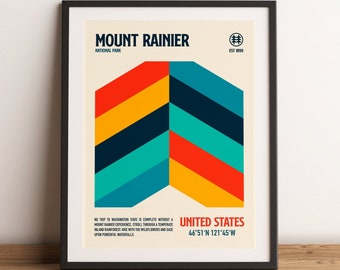 Travel Poster of Mount Rainier National Park Minimalist Wall Art Vibrant Print Travel Gift Retro Modern Art