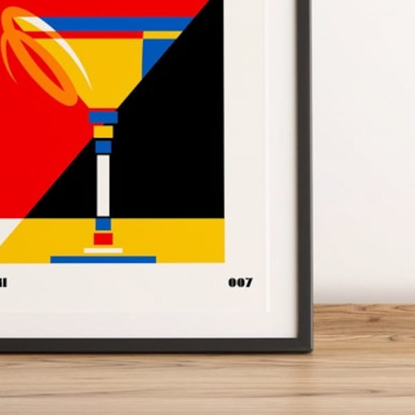 Vesper Martini Cocktail Art Print, Cocktail Wall Art, Bauhaus Art Print, 80s Inspired Decor, Retro Poster, Bond, Modern Art, Minimalist Art