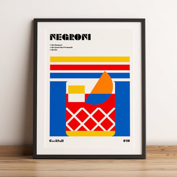 Negroni Art Print, Cocktail Wall Art, Bauhaus Art Print, 80s Inspired Decor, Retro Poster, Retro Aesthetic, Modern Art, Minimalist Art