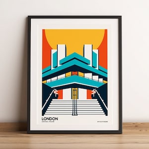 London Brutalist | BFI National Theatre | Architecture Retro Travel Poster | Vintage | Minimalist Art Print | United Kingdom