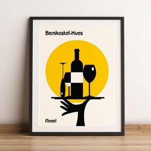 Vintage Wine Retro Poster | Minimalist Art Print | Bauhaus | Bernkastel-Kues | Mosel | Germany |