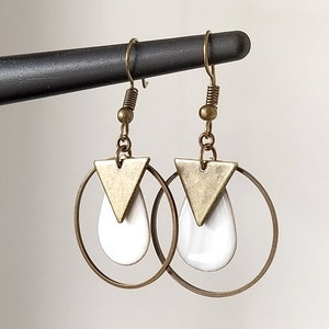 Bronze earrings white drops triangle circle 25