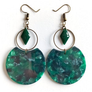 Boucles d'oreilles bronze cercle crop acetate vert cercle 20 losange vert sapin image 4