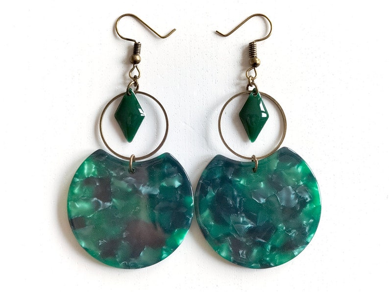 Boucles d'oreilles bronze cercle crop acetate vert cercle 20 losange vert sapin image 4