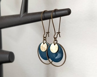 Boucles d'oreilles bronze sequin turquoise foncé 16 cercle petit sequin bronze