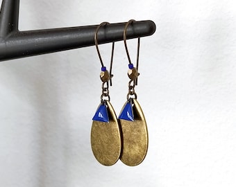 Earrings bronze triangle blue king drop bronze