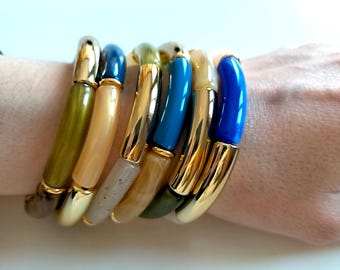 Multicolored elastic tube bead bangle bracelet mix 30