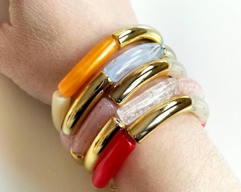 Multicolored elastic tube bead bangle bracelet mix 1