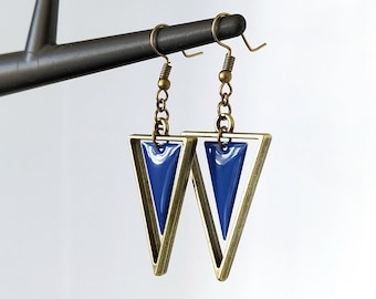 Earrings bronze big triangle - royal blue triangle