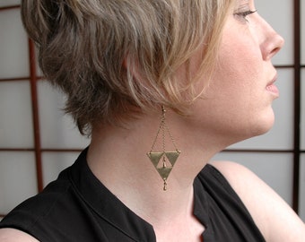 Bronze triangle drop chain earrings