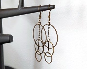 Boucles d'oreilles bronze cercles 30 20 14 chaines