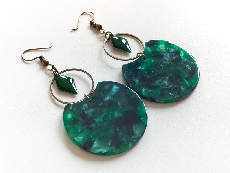 Boucles d'oreilles bronze cercle crop acetate vert cercle 20 losange vert sapin image 1