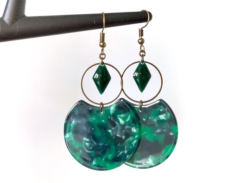 Boucles d'oreilles bronze cercle crop acetate vert cercle 20 losange vert sapin image 2