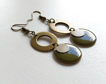 Boucles d'oreilles bronze cercle connecteur sequin kaki 20 sequin bronze 10