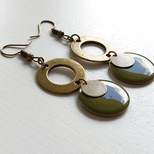 Boucles d'oreilles bronze cercle connecteur sequin kaki 20 sequin bronze 10