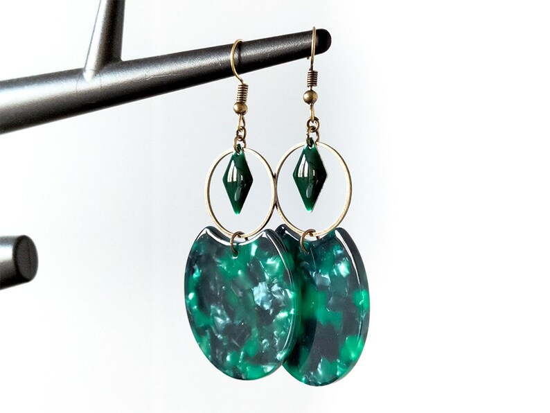 Boucles d'oreilles bronze cercle crop acetate vert cercle 20 losange vert sapin image 3