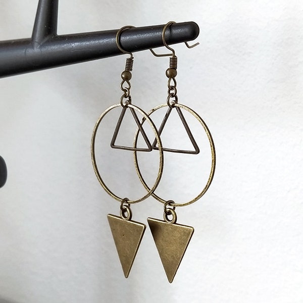 Boucles d'oreilles bronze triangle et rond ajourés triangle plein