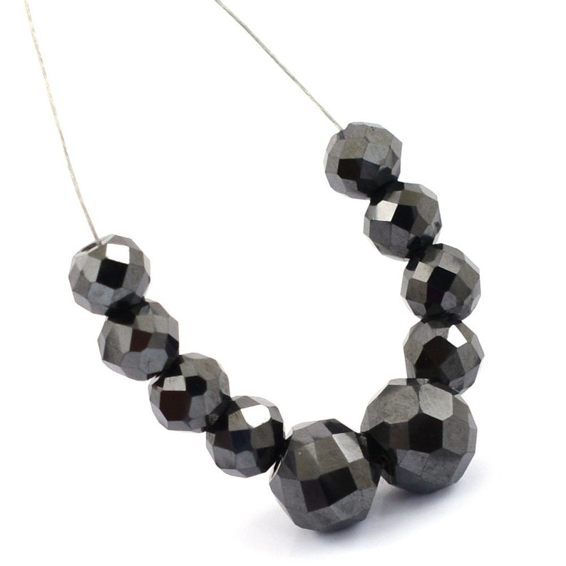 3mm-5mm Certified 10 Pcs Round Faceted Black Diamond Beads Lot for Making Jewelry