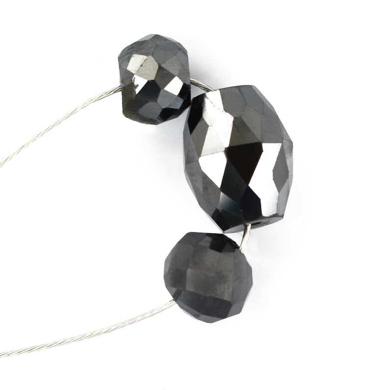 3 Pcs Certified Drum and Round Black Diamond Beads Lot for Making Jewelry