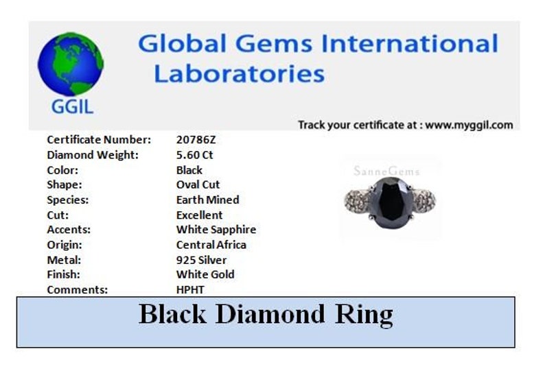 5.60 Ct Black Diamond Oval Cut Ring With White Sapphire Accents Certified diamond,Amazing Sparkle /& Bling !