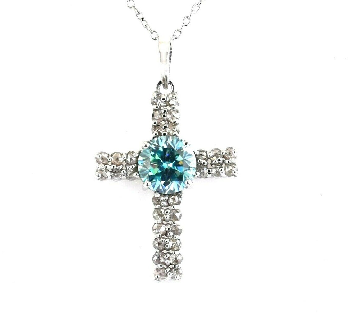 2 Ct Blue Diamond Cross Pendant With White Diamonds Accents Etsy