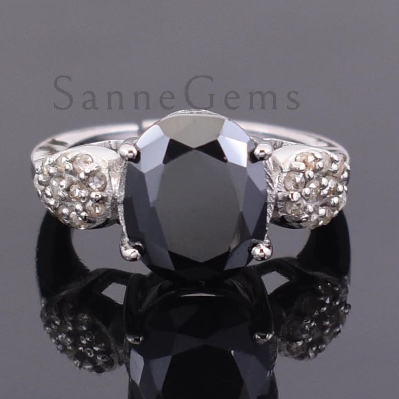 5.60 Ct Black Diamond Oval Cut Ring With White Sapphire Accents Certified diamond,Amazing Sparkle /& Bling !