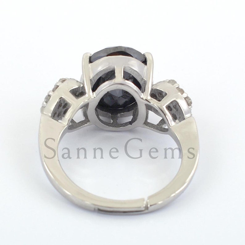 5.60 Ct Black Diamond Oval Cut Ring With White Sapphire Accents Certified diamond,Amazing Sparkle /& Bling !