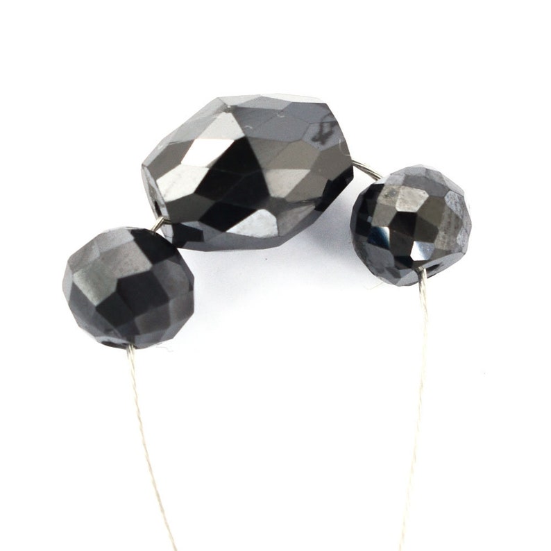 3 Pcs Certified Drum and Round Black Diamond Beads Lot for Making Jewelry