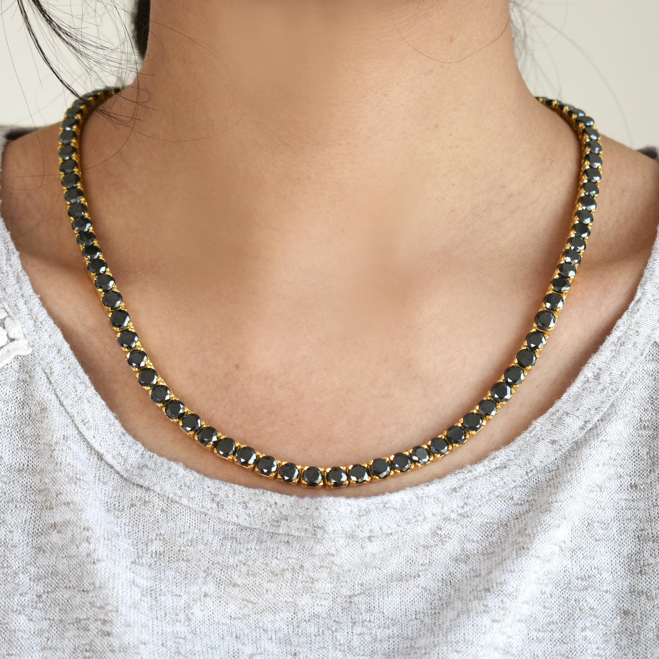 Certified Black Diamond Solitaire Tennis Necklace Gift for Etsy