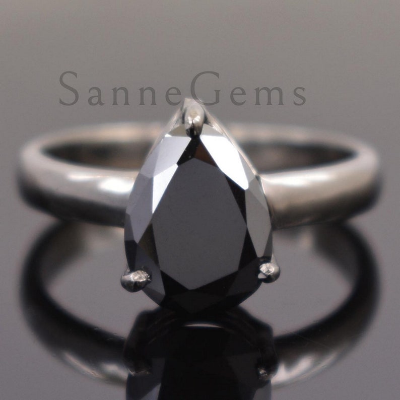 2 to 10 Carat Options Excellent Shine /& Luster ! Pear Cut Black Diamond Ring in Black Gold Finish