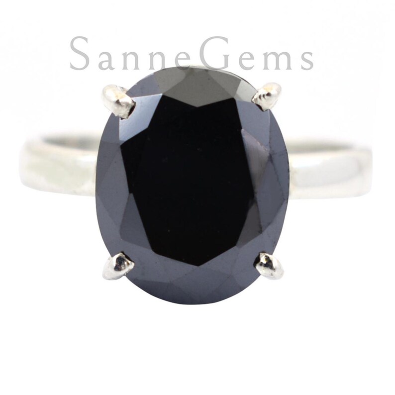 Amazing Sparkle /& Bling ! 4 Prong Ring Black Diamond Ring In Oval Cut In white Gold Finish