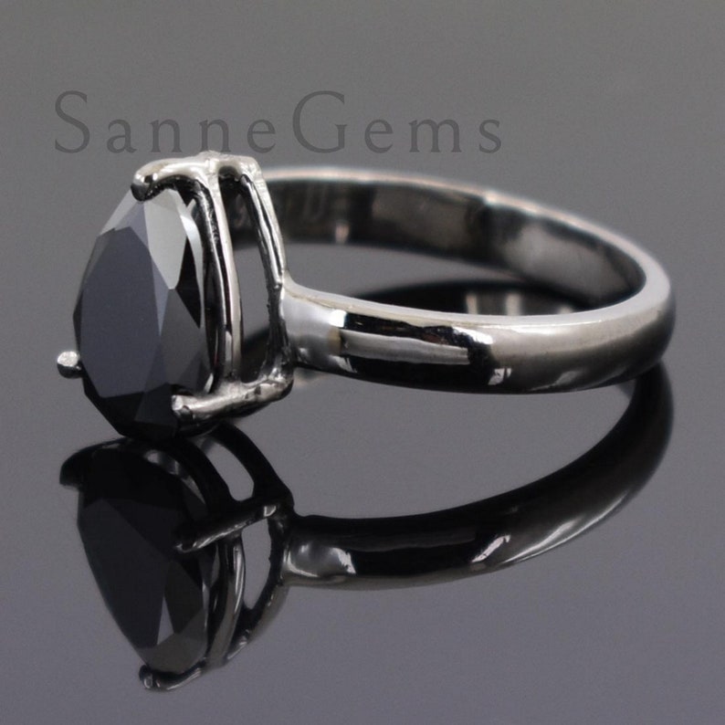 2 to 10 Carat Options Excellent Shine /& Luster ! Pear Cut Black Diamond Ring in Black Gold Finish