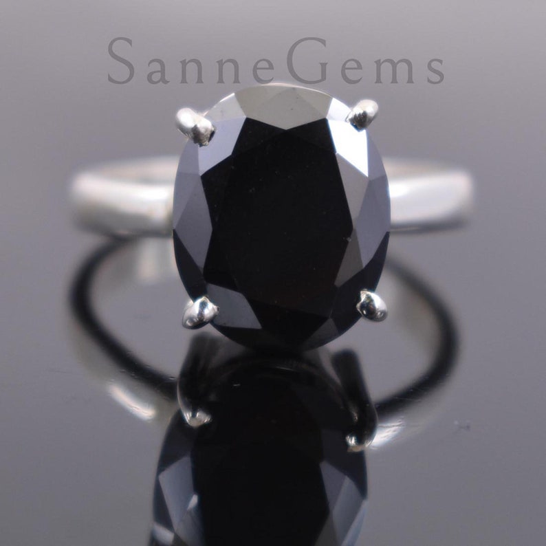 Amazing Sparkle /& Bling ! 4 Prong Ring Black Diamond Ring In Oval Cut In white Gold Finish