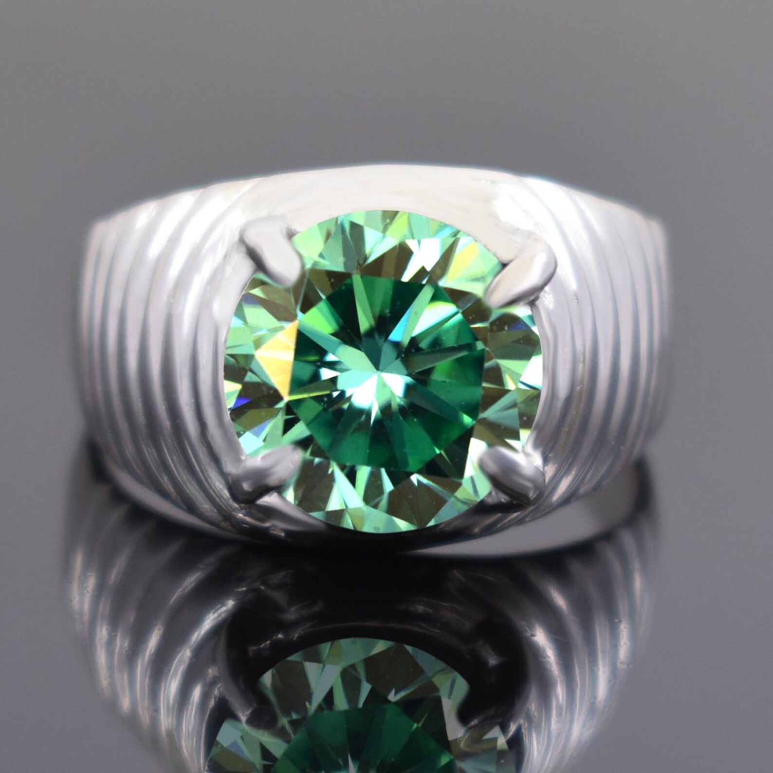 5.70 Ct Certified Blue Diamond Men's Ring In Round Etsy