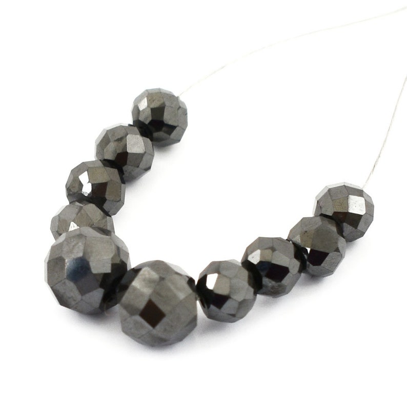 3mm-5mm Certified 10 Pcs Round Faceted Black Diamond Beads Lot for Making Jewelry
