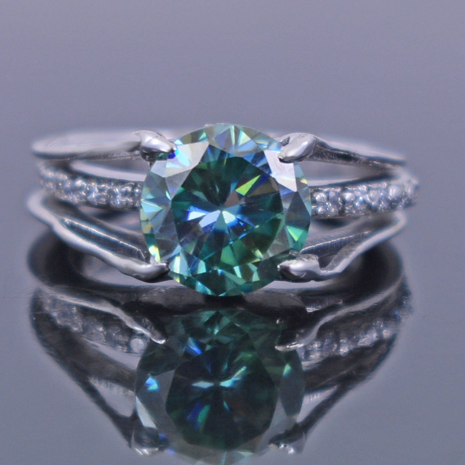 Certified Blue Diamond Stackable Ring In Round Brilliant Cut | Etsy