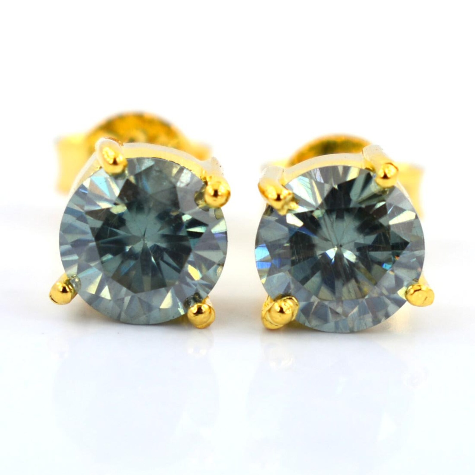 Elegant Blue Diamond Studs Round Brilliant Cut Great Etsy