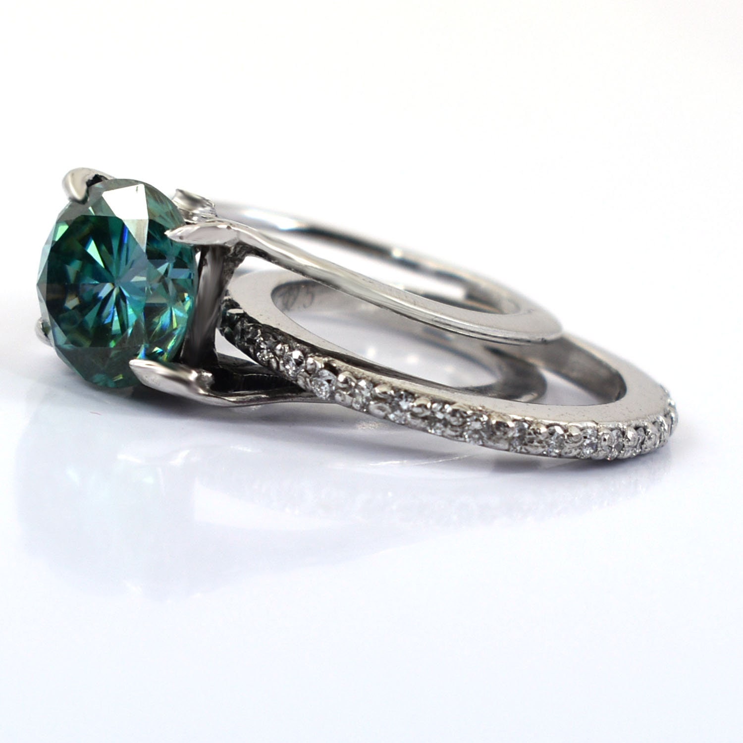 Certified Blue Diamond Stackable Ring In Round Brilliant Cut | Etsy