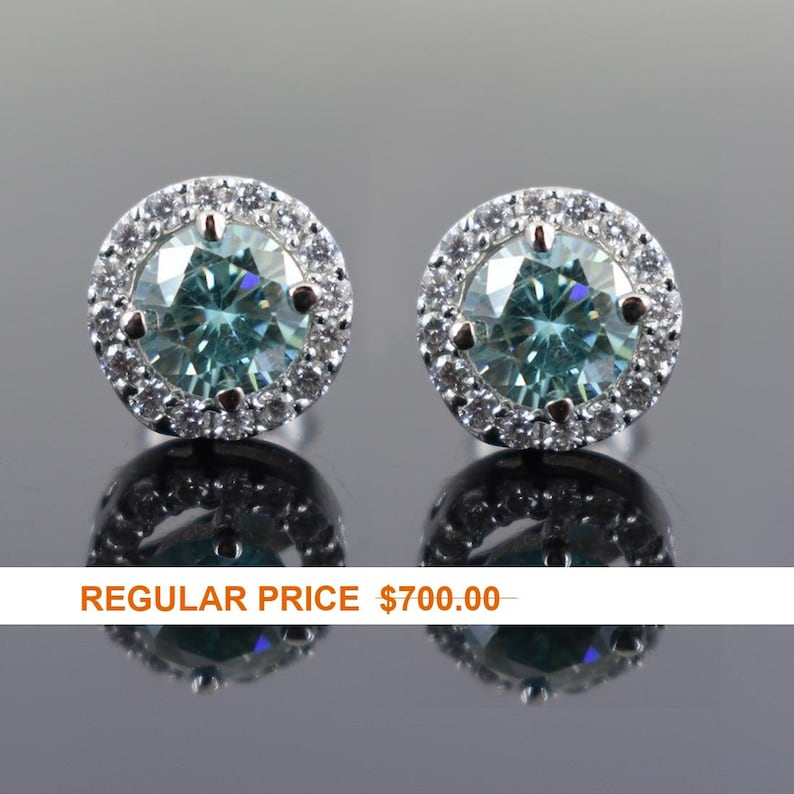 Gift For Birthday Amazing Shine /& Luster Earth Mined Gorgeous Blue Diamond Solitaire Studs Earrings with White Diamond Accents