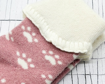 Pink Lounge Socks, Cosy cuff socks, Cosy pink socks, Paw socks, Dog lovers gift