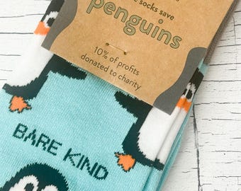 Penguin Bamboo Socks: Turquoise Animal Lover Gift (Adults 7-11)