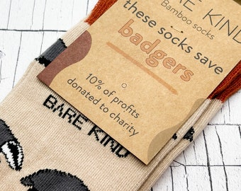 Woodland Badger Bamboo socks, Badger socks, Badger gift, Adults 7-11