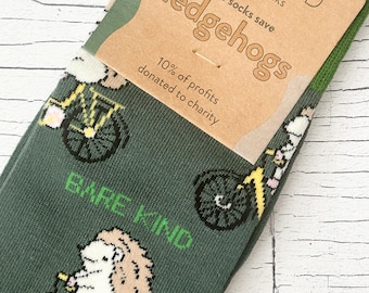 Meias Ouriço: Fibra de Bambu, Estampa de Ouriço Ciclista, Tamanho Adulto 4-7