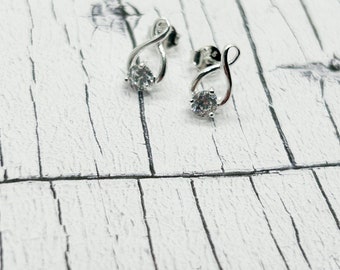 Sterling silver Cubic Zirconia stud earrings, Twist Design, Sterling Silver Earrings, Mothers day gift