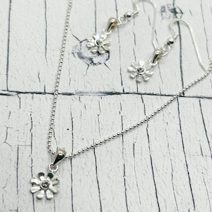 Flower Pendant and Earrings, Cubic Zirconia Flower Drop Earrings, Flower pendant, Sterling silver flower pendant and earrings