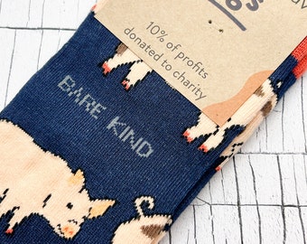Pig Bamboo Socks: Navy & Red, Adults Size 7-11