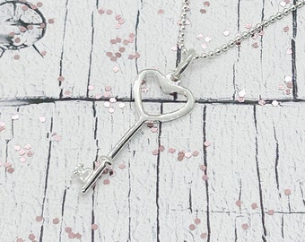 Heart Key Pendant, Sterling Silver Key pendant, Key Pendant